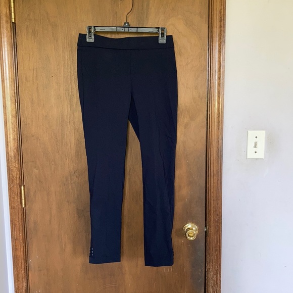 Emaline navy blue pull on pant with stretch design detail at hemline 4P - Picture 3 of 13